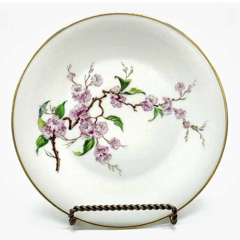 HEINRICH H&C Selb Blossomtime Pink Cherry Flower Salad Plate Gold Rim 7.75 in